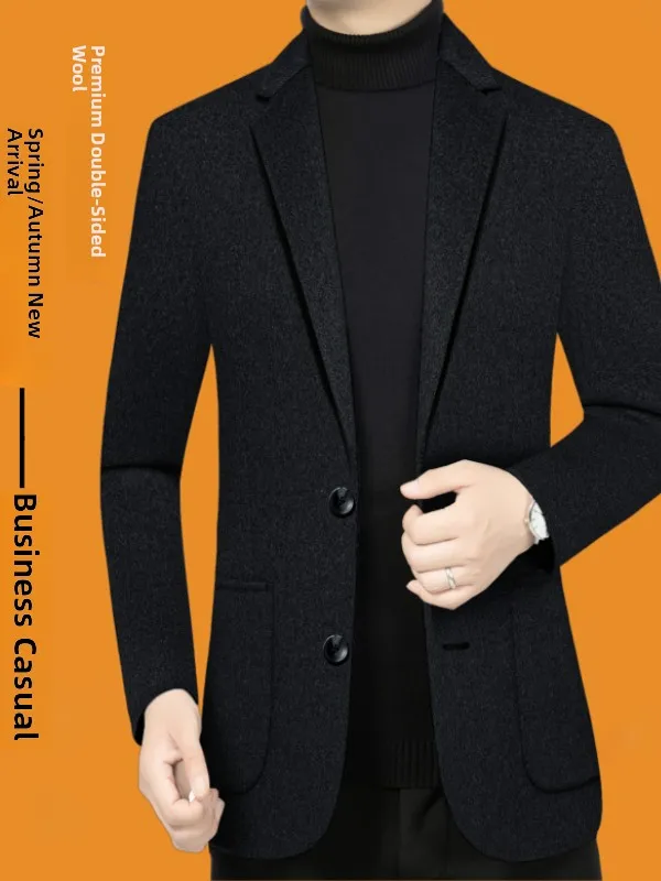 

Double-Sided Woolen Men's Casual Suit Spring Autumn New Style Business Leisure Tuxedo Standard Fit Pure Color Tailoring