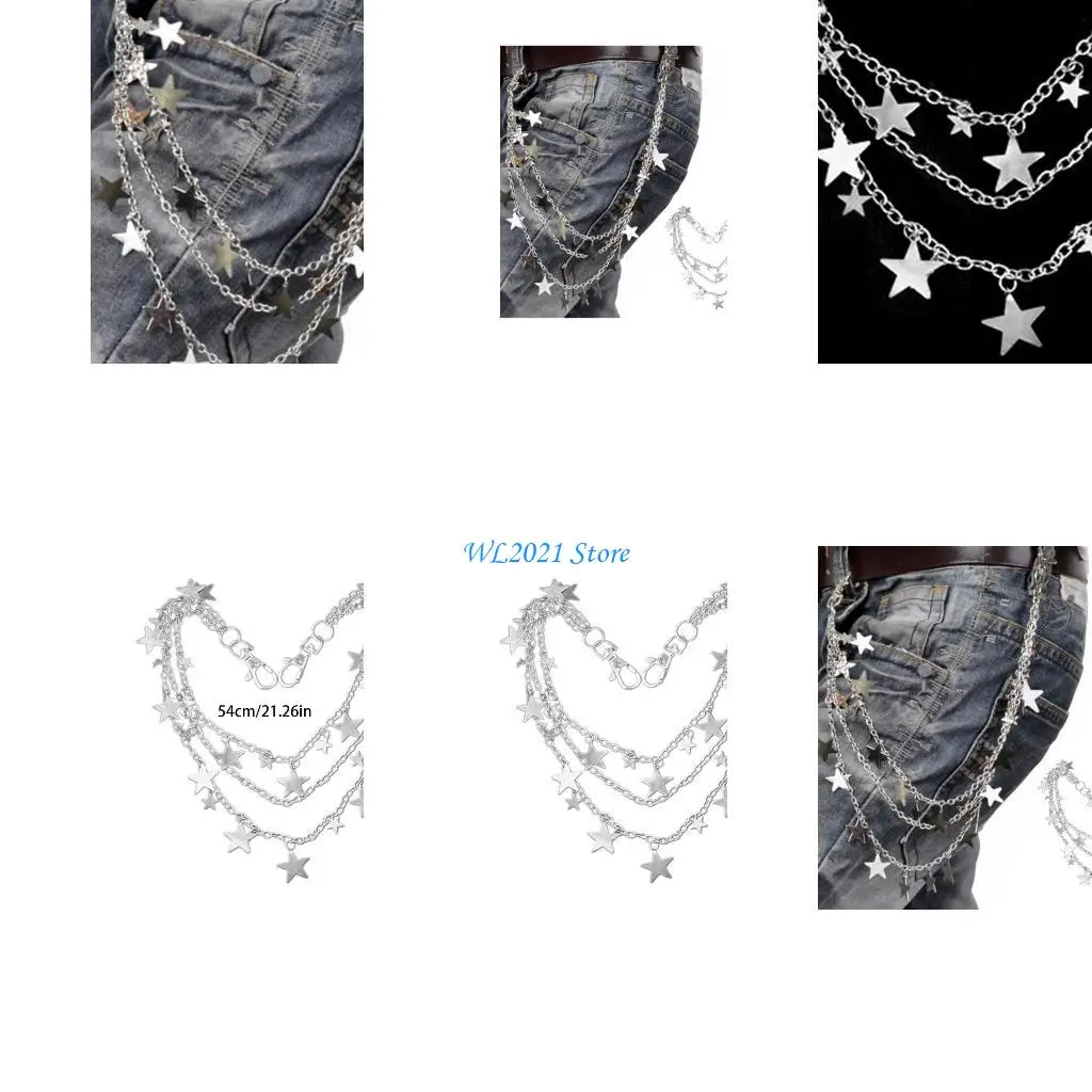 

G5GC Pants Chains Multi-Layer Star Charm Jeans Chains Accessory Hip Hop Pocket Punk