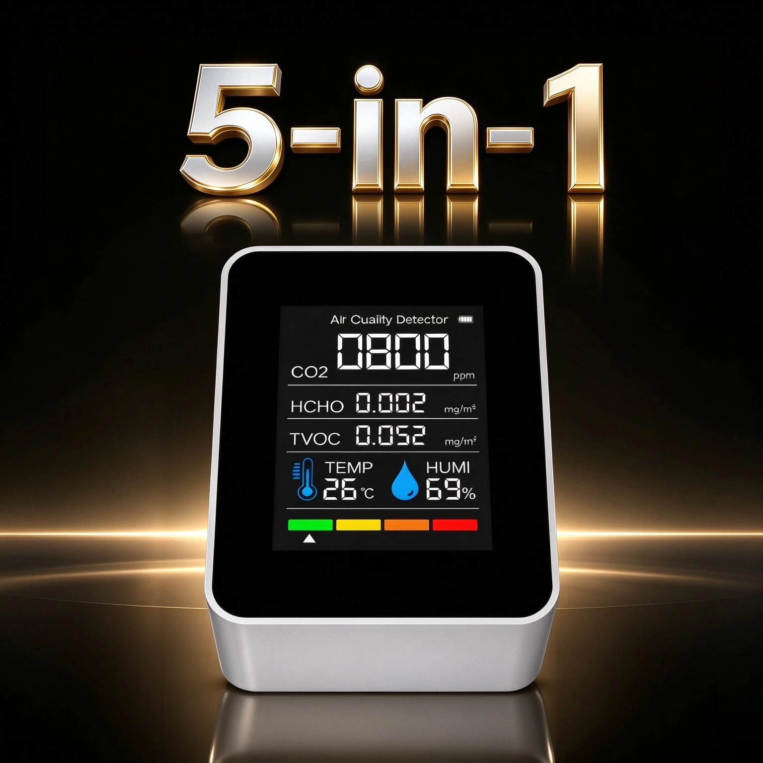 Multi Functional Air Quality Detector with CO2, TVOC, HCHO, Temperature and Humidity 5 in 1 Function