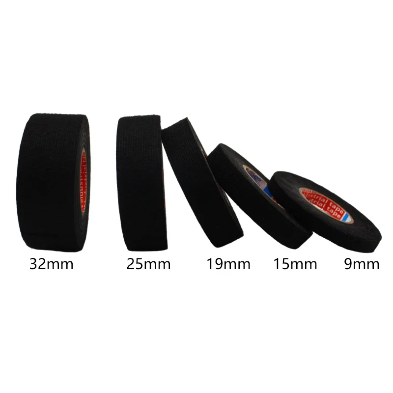 15M Heat-resistant Flame Retardant Tape Adhesive Cloth Tape For Car Cable Harness Wiring Loom Protection Width 9/15/19/25/32MM