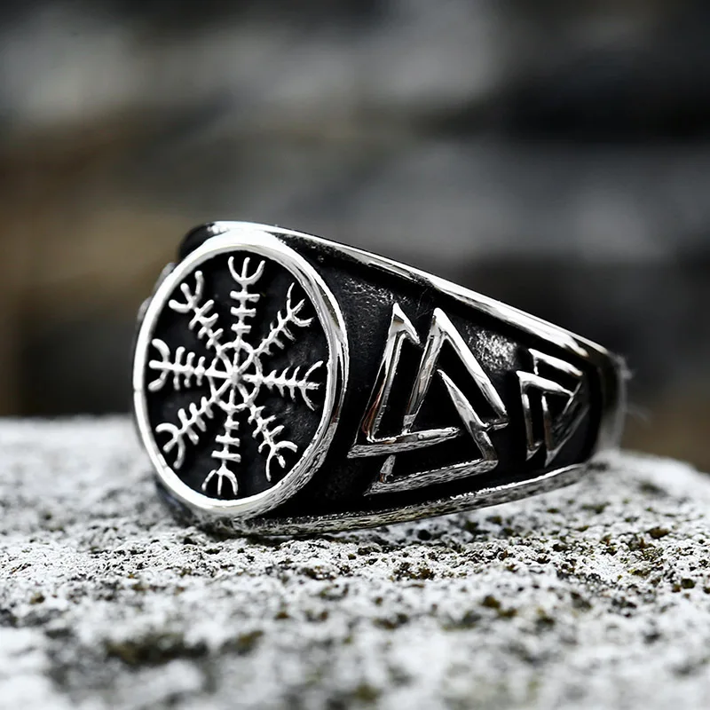 Vintage Creative Stainless Steel Nordic Viking Odin Triangle Ring Fashion Personality Hip Hop Punk Men's Tail Ring Accessories