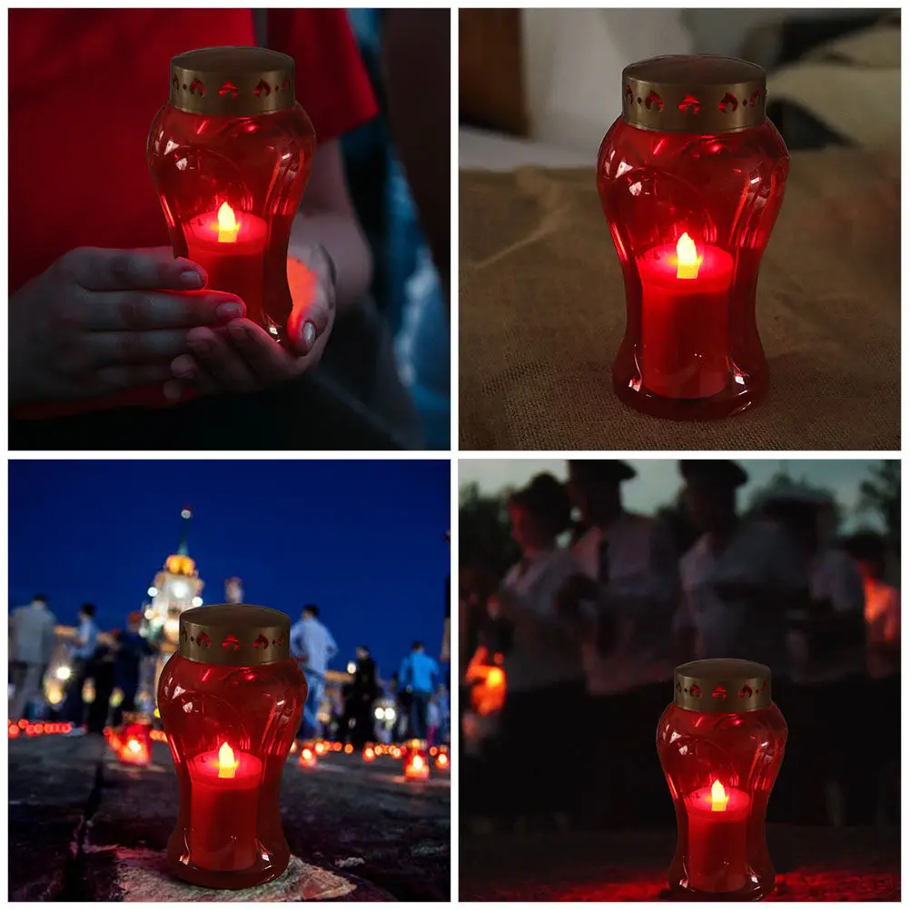 LED Electronic Flameless Battery Operated Light Cemetery Church Decorative Lamp Reusable Warm Glow