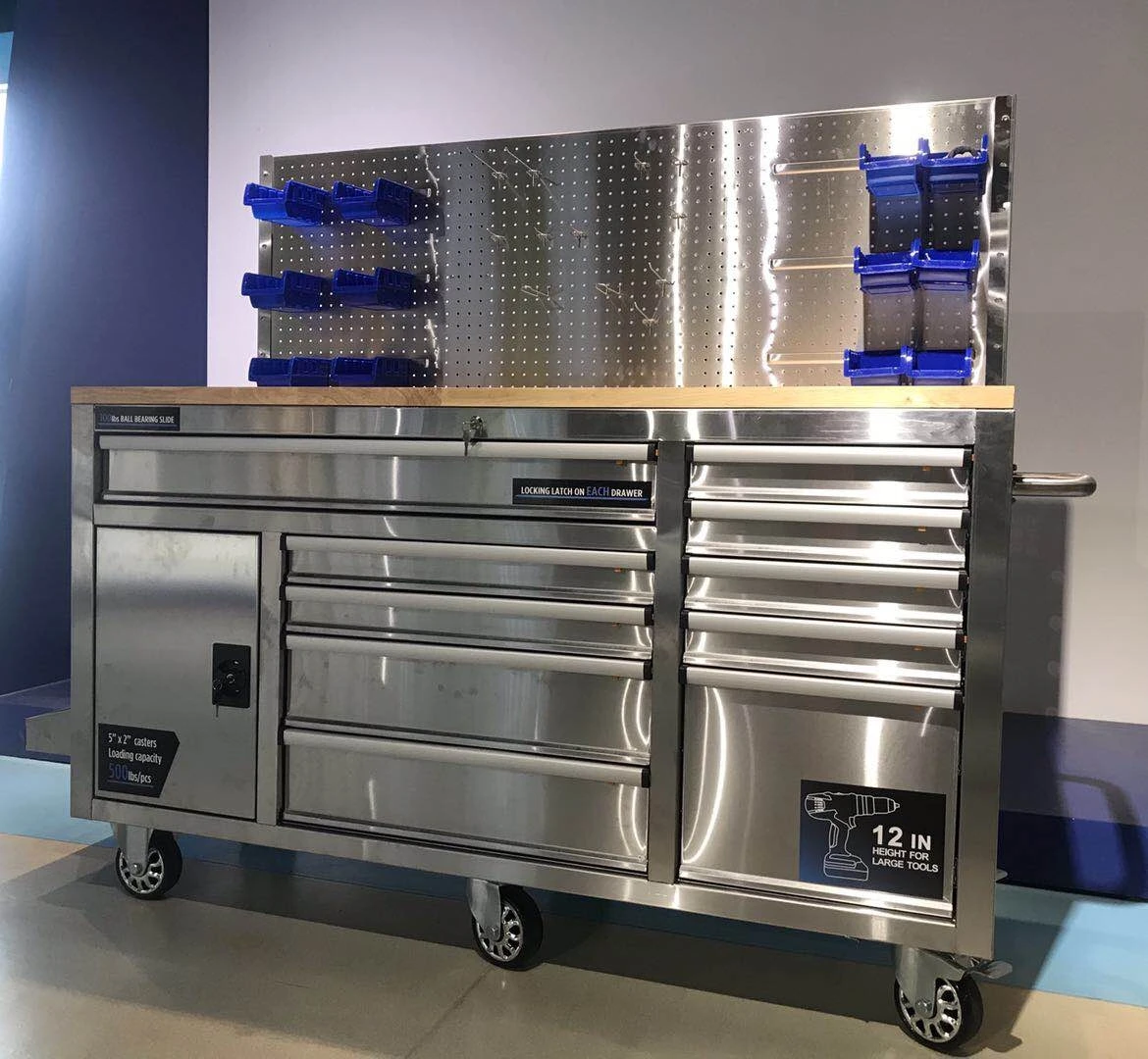 Combination Workshop Metal Tool Cabinet Storage Garage Work Bench Stainless Steel Rolling Tool Chest