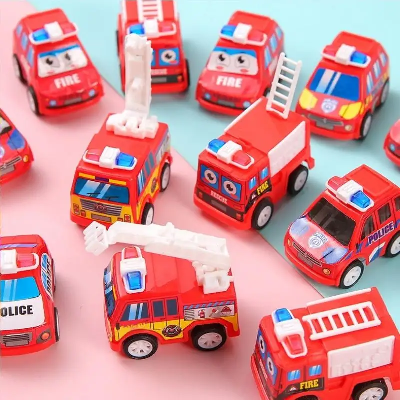 5 uds. De recuerdos de fiesta de cumpleaños para niños, regalo para Baby Shower, Mini camión de bomberos extraíble de dibujos animados para niños, juguetes de coche de policía, decoración DIY