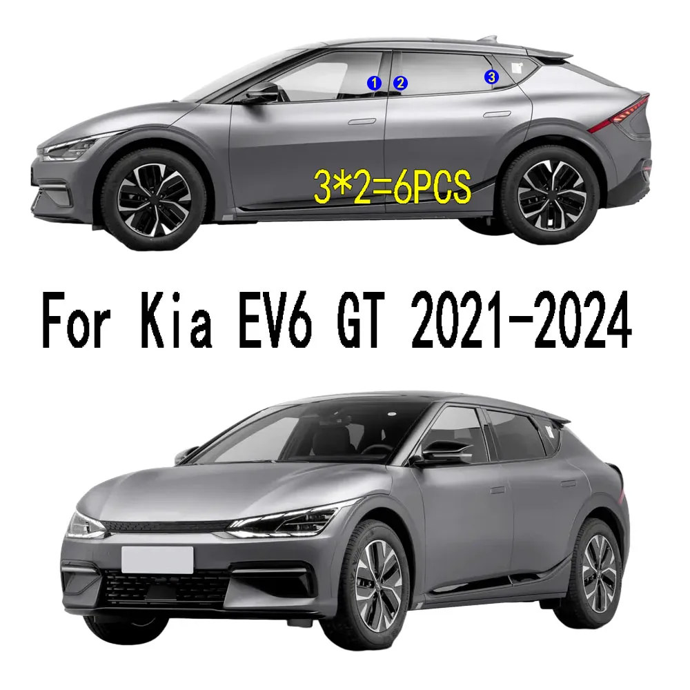 For Kia EV6 GT 2021-2024 Car PC Material Pillar Post Cover Trim Door Trim Window Molding Sticker Decoration Plate 6PCS