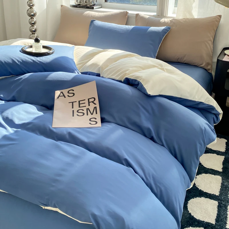 Ins Style Solid Color Duvet Cover Set Washed Cotton Bedclothes Comforter Cover Pillowcase Soft Bedding Sets Quilt Covers 220x240