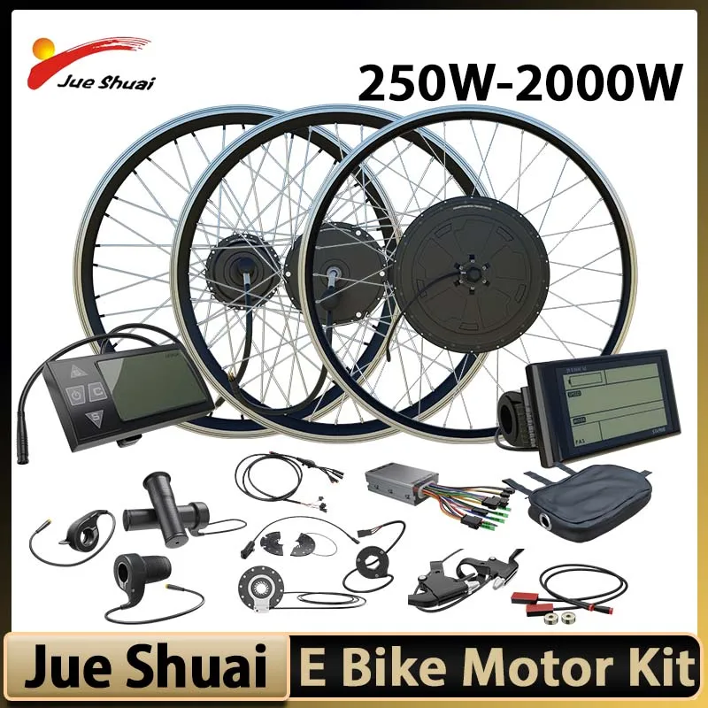 250W-2000W E Bike Conversion Kit Front Rear Drive Brushless Hub Motor Electric Bicycle Conversion Kit LCD Display Waterproof