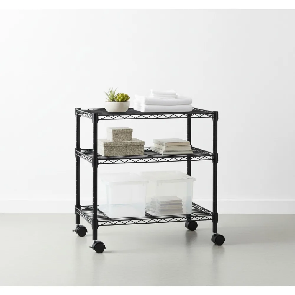 

3-Tier Rolling Cart Adjustable Shelves Mobile Workstation TV Stand for Home Office Garage