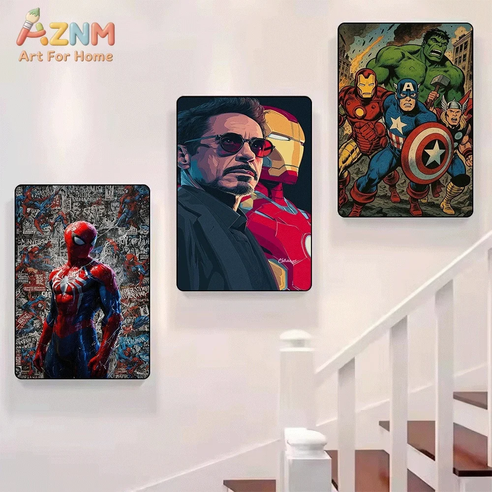 Spider‑Man Marvel Superhero Canvas Wall Art Iron Man Avengers Comic Book Background Vintage Poster Unframed Canvas Print