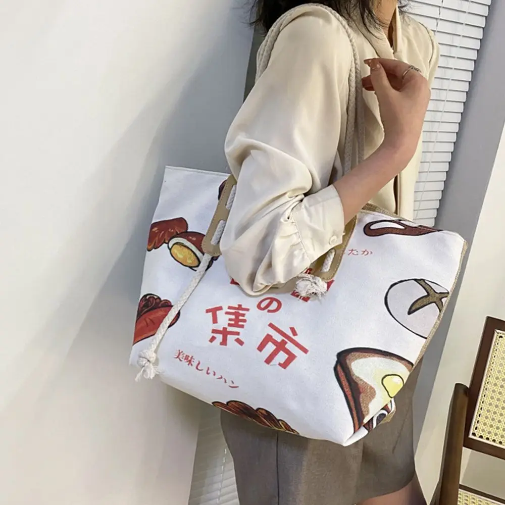 JxCartoon Design Sac en lin de style coréen pour femme, sac fourre-tout pour ordinateur, sac de grande capacité, fermeture à glissière en métal tout match