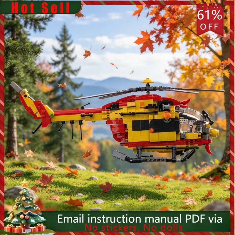 819PCS MOC Rescue Helicopter Aircraft Aviation Model Building Blocks DIY Assembly Gifts for Adults Collection Desktop