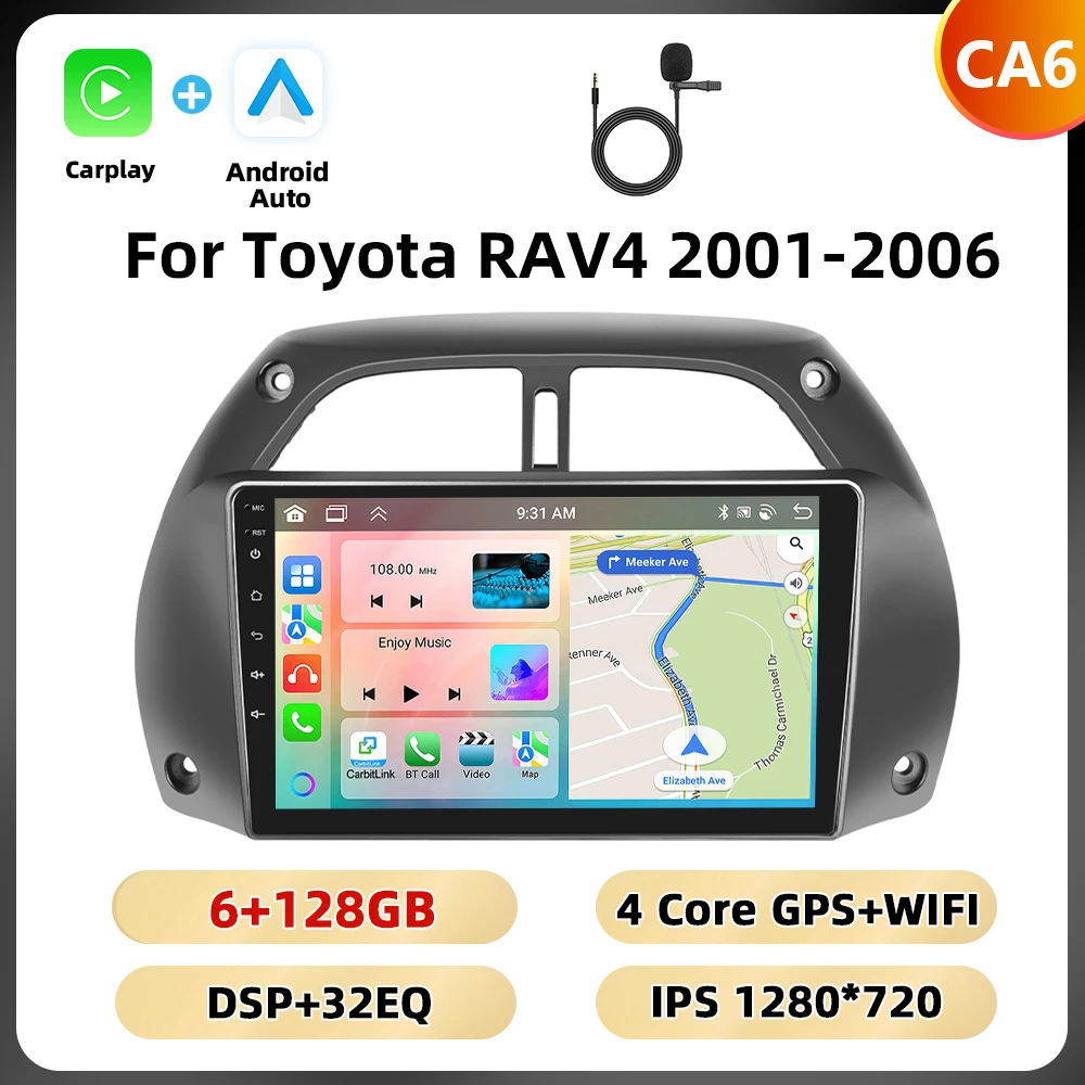 Podofo 8Core 2Din Autoradio Voor Toyota RAV4 2001-2006 Multimedia Speler WIFI 4G AI Voice BT Carplay Android Autoradio RDS