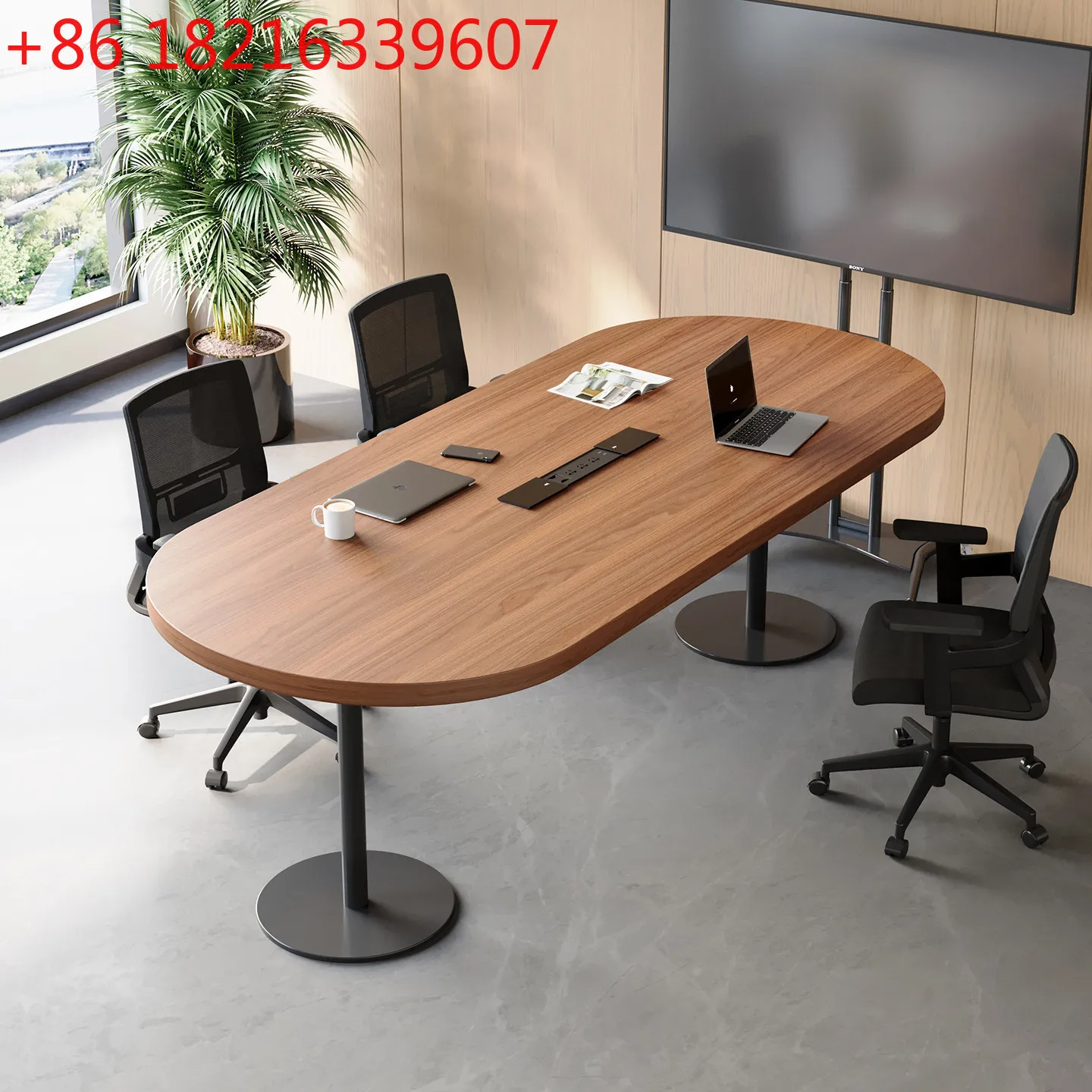 YAO solid wood oval conference table modern simple negotiation table and chair combination wrought iron semicircle