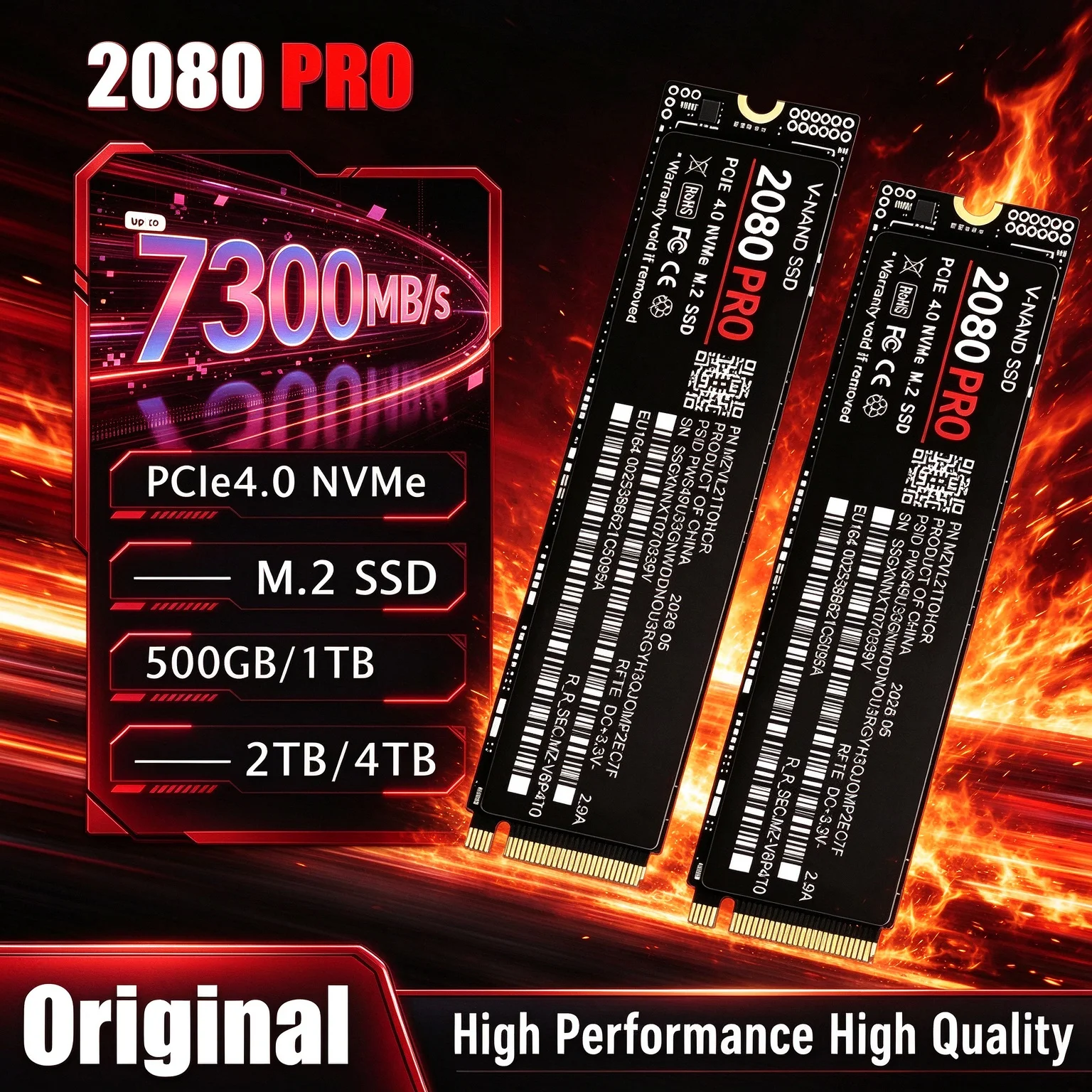 7300MBs 2080 PRO M.2 2280 NVMe SSD PCIe Gen4.0 X4 TLC 3D NAND 500GB to 4TB Internal Gaming Drive for PS5 PC Low Power