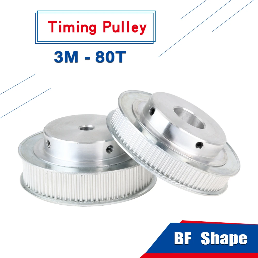 3M-80T pulley wheel BF shape Bore Size 8/10/12/15/20 mm AluminumBelt Pulley Circular Arc Tooth For 3M Timing Belt Width 10/15mm