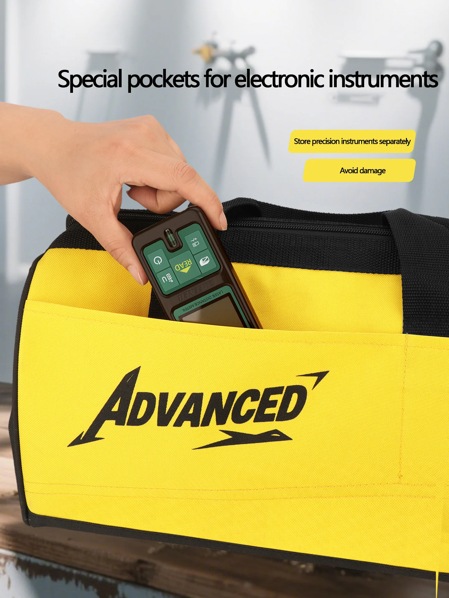 ヘビーデューティー厚手キャンバスツールバッグ 電気技師用 5層補強 防水 ポータブルオーガナイザー ハンマー用広々スペース