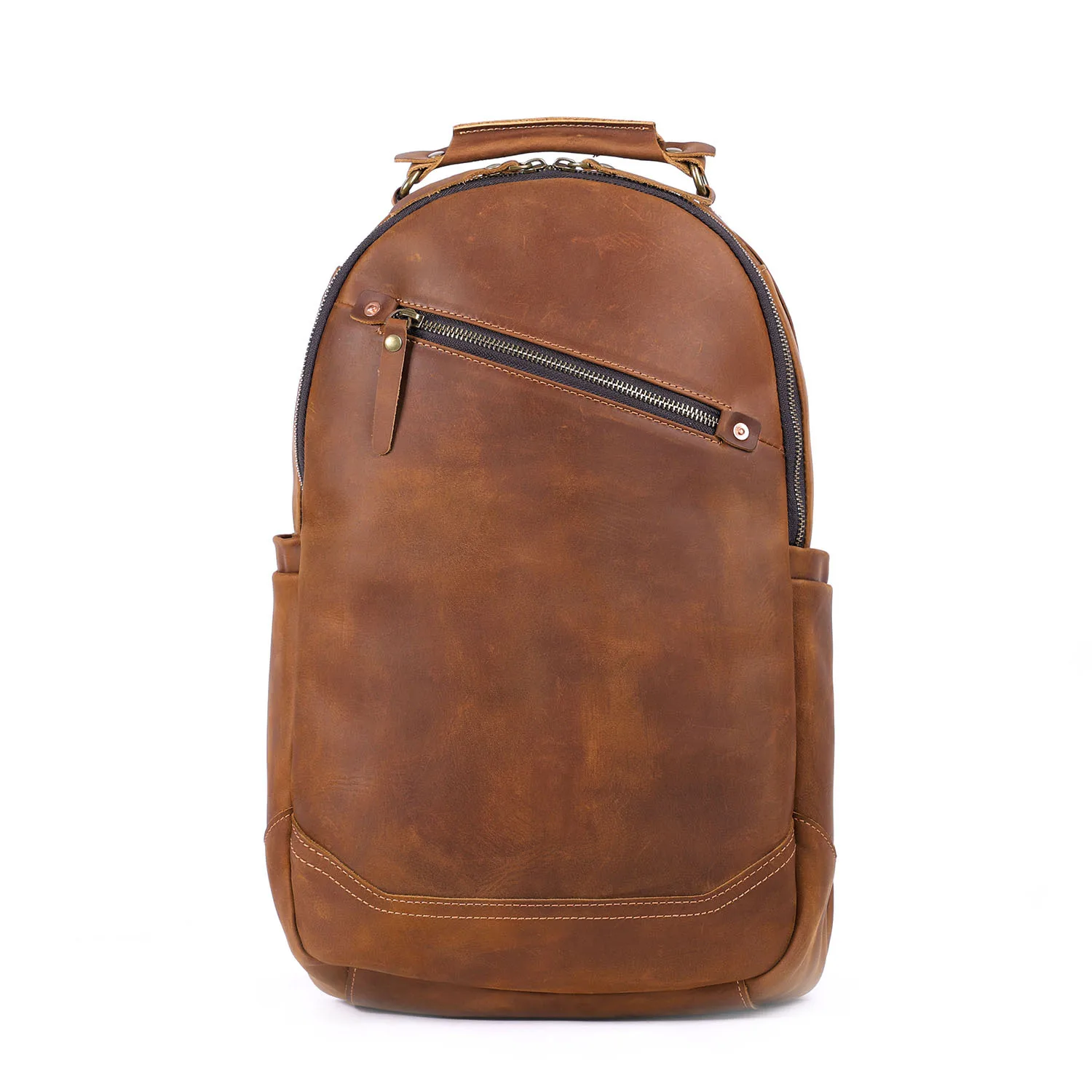 casual designer handmade crazy horse cowhide men's large-capacity backpack vintage genuine leather women's travel bagpack