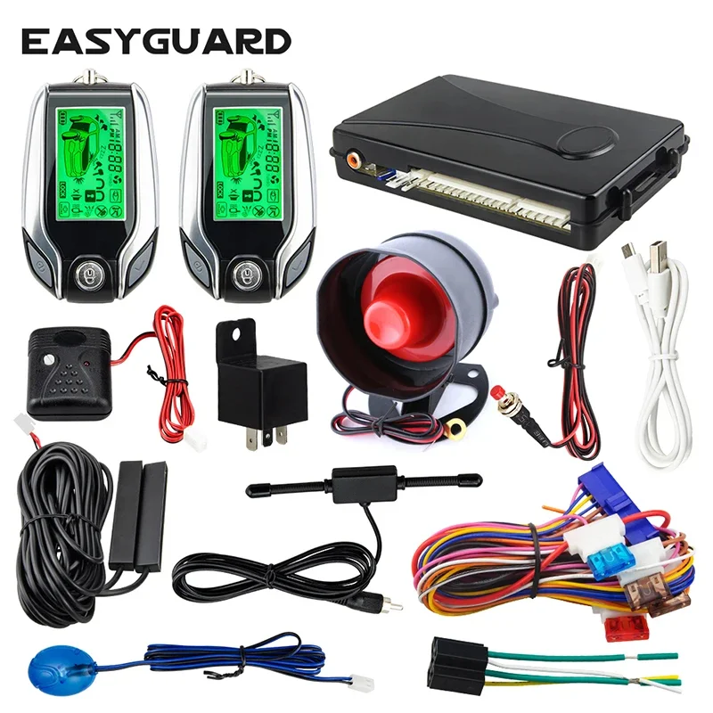 EASYGUARTD EC204 DC 12V 2 Way Car Alarm System LCD Pager Display Vibration Warning & PKE Passive Keyless Entry