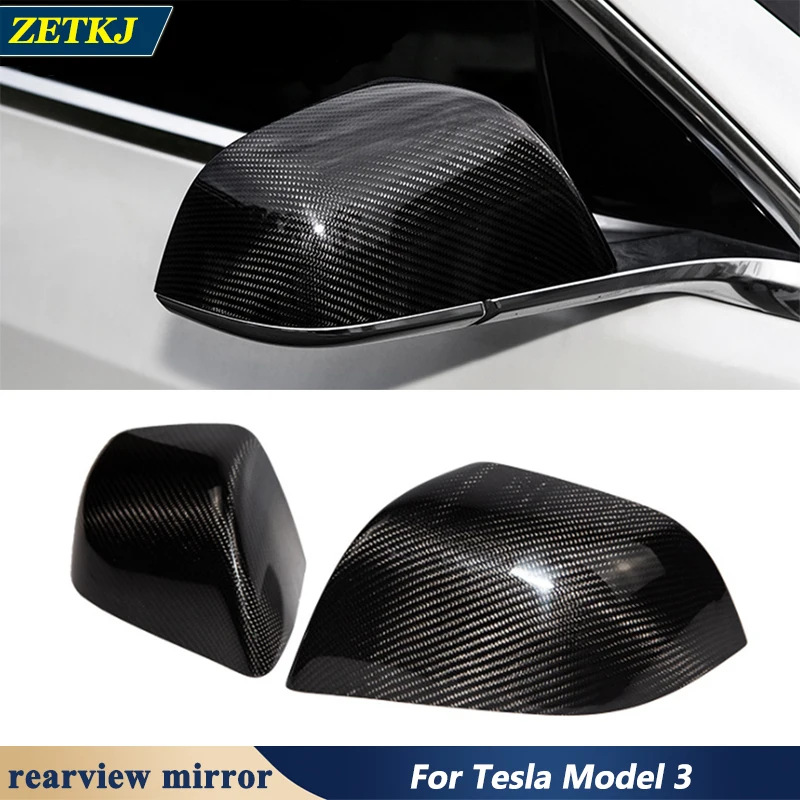 

Model 3 Real Carbon Fiber Car Rear View Mirror Cover Housing Case Hood External parts For Tesla Modification Styling Protect