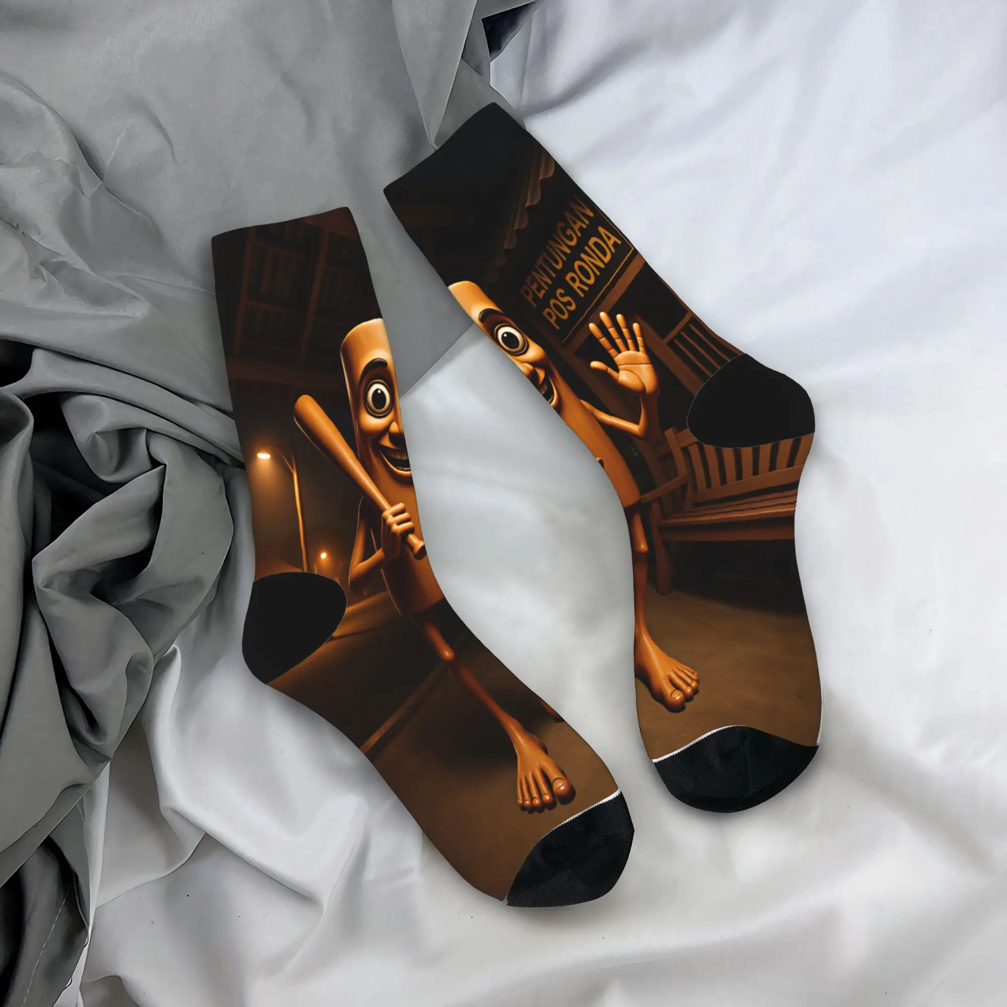 Tung Tung Sahur Night Patrol Guard Cartoon Socks Casual Stockings Autumn Anti Slip Men Socks Comfortable Design Cycling Socks