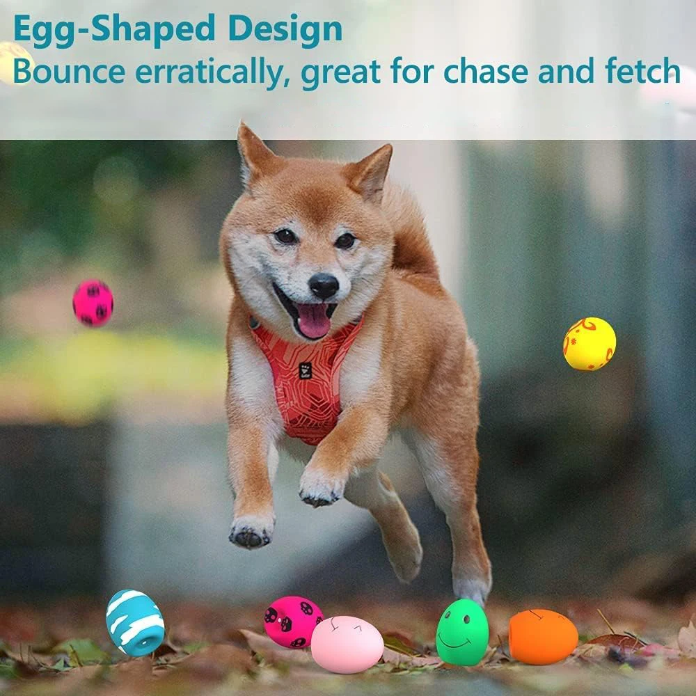 Dog Squeaky Toy 6 PCS Latex Bouncy Egg Balls with Squeaker for Puppy Small Pet Dogs Soft Rubber Sound Toys for Interactive Play