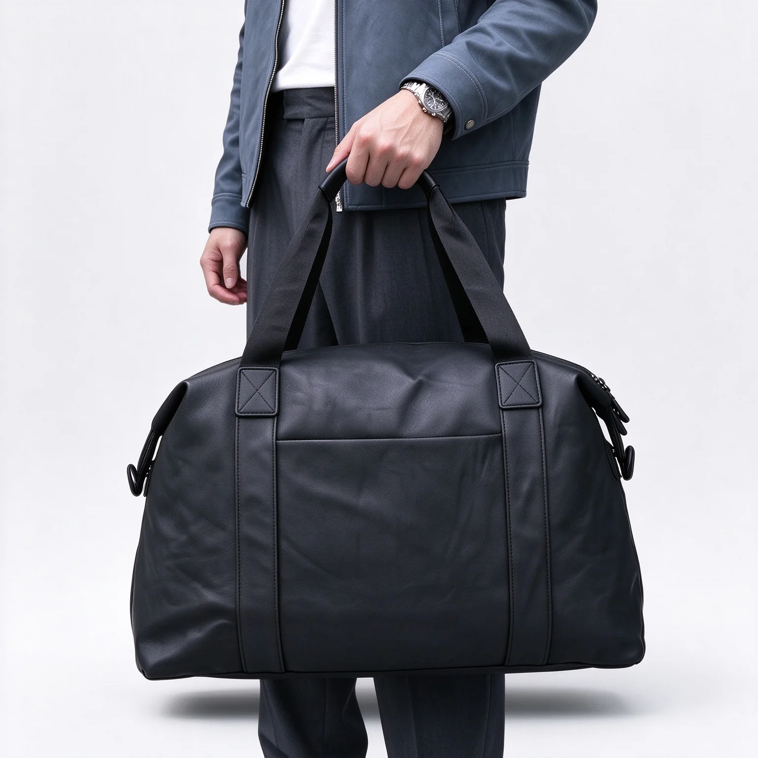 Leather Fitness Gym Duffle Bag Large Capacity Travel Overnight Handbag for Sports Training Trip Daily Use Commuting Bag