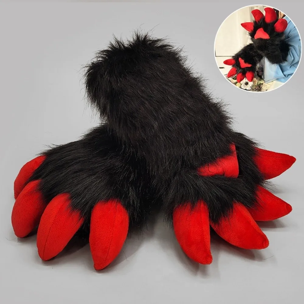 Cartoon Animal Fursuit Paw Gloves Faux Fur with Nails Fursuit Claw Gloves Thicken Handmade Anime Claw Mittens