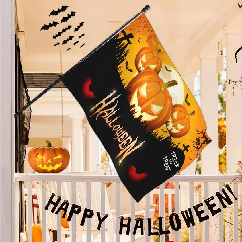 Scary Pumpkin Halloween Flag 3 x 5 FT Double Sided Outdoor Banner for Fall Thanksgiving Yard Party Decor