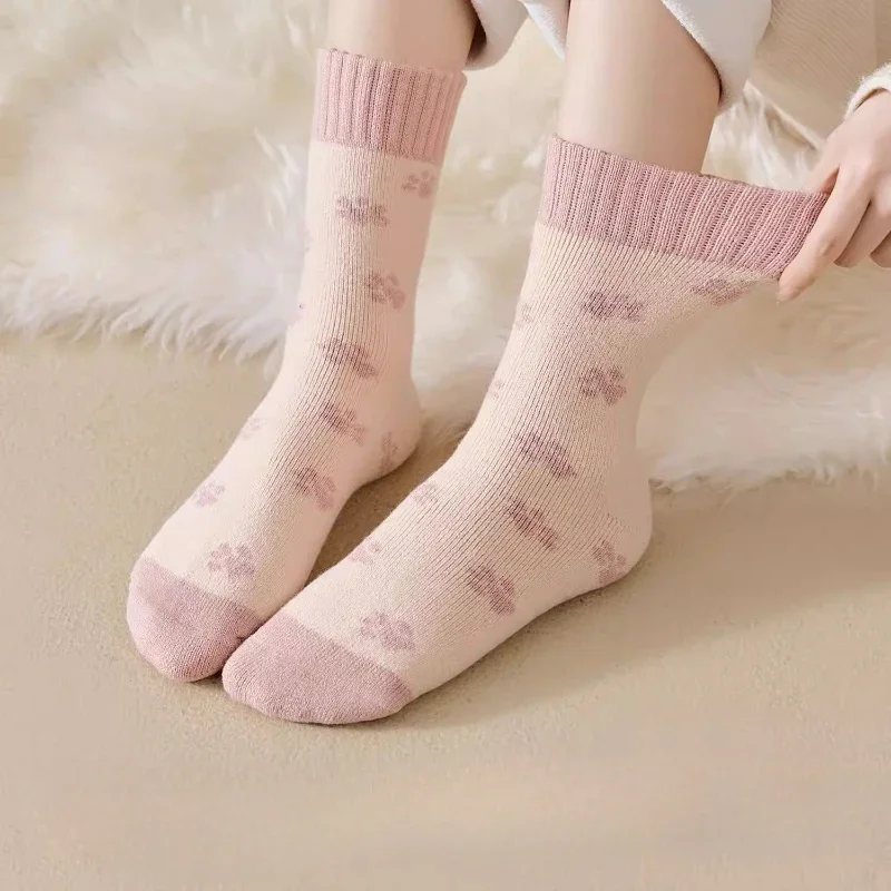 

5 пар женских осенне-зимних носков средней длины из шерсти и плюша, толстые, теплые, простые, удобные, кашемировые носки