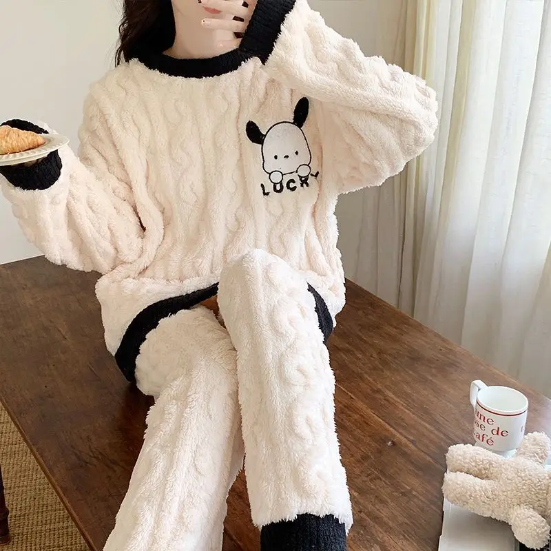 

Anime Sanrio Pachacco Warm Winnie The Pooh Pajama Set Cute Cartoon Disney Pajama Girls Autumn Casual Home Sleeping Skirt Gift