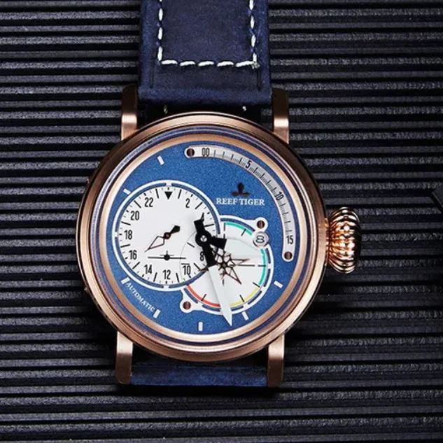 ريف النمر الرجال ساعة أوتوماتيكية 45 مللي متر ساعة اليد الميكانيكية 5ATM مقاوم للماء مضيئة الياقوت مرآة ستار الطلب الثاني 24 ساعة