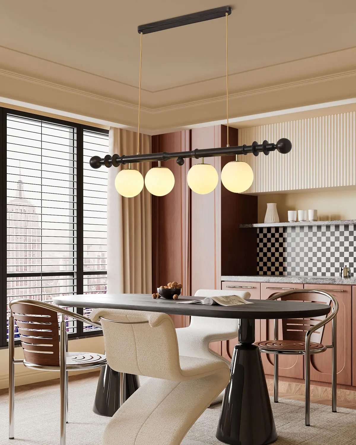 Chandelier wabi silent wind dining table strip light retro bar solid wood lighting