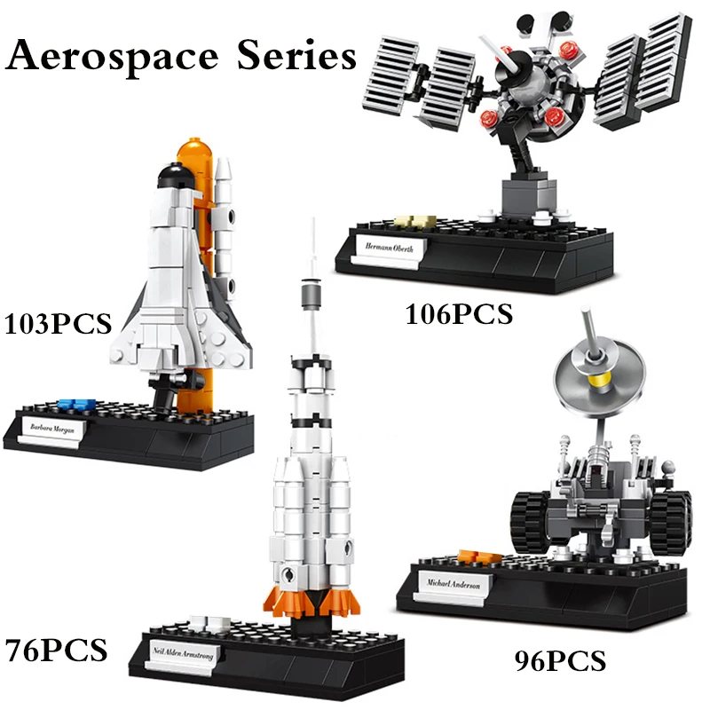 76PCS+Aerospace Series Building Block Satellite Space Shuttle Rocket Lunar Rover Model Kids Learning Toys Educational DIY Bricks