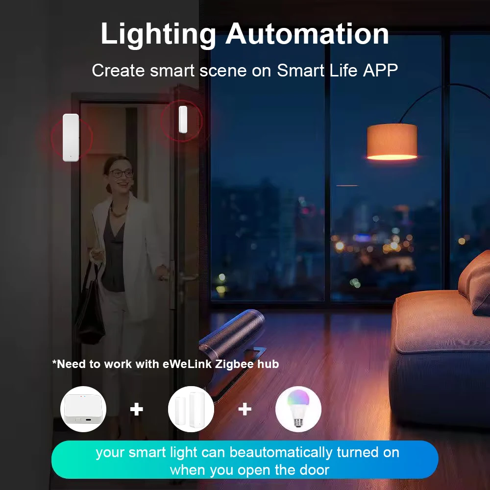 Imagem -05 - Sensor Inteligente de Portas e Janelas Zigbee Detector Aberto Fechado Funciona com Alexa Google Alice App Ewelink Zigbee