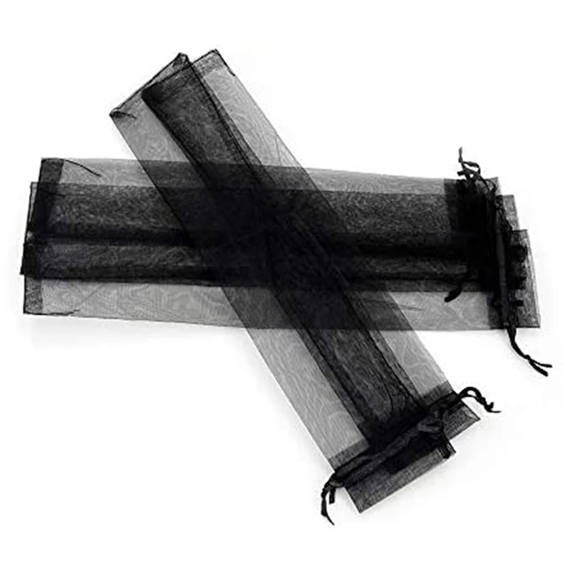 

50 шт. черных органзовых мешочков для вееров, 2 x 10 дюймов, прозрачные мешочки на шнурке для Хэллоуина, подарочные мешочки для складных вееров