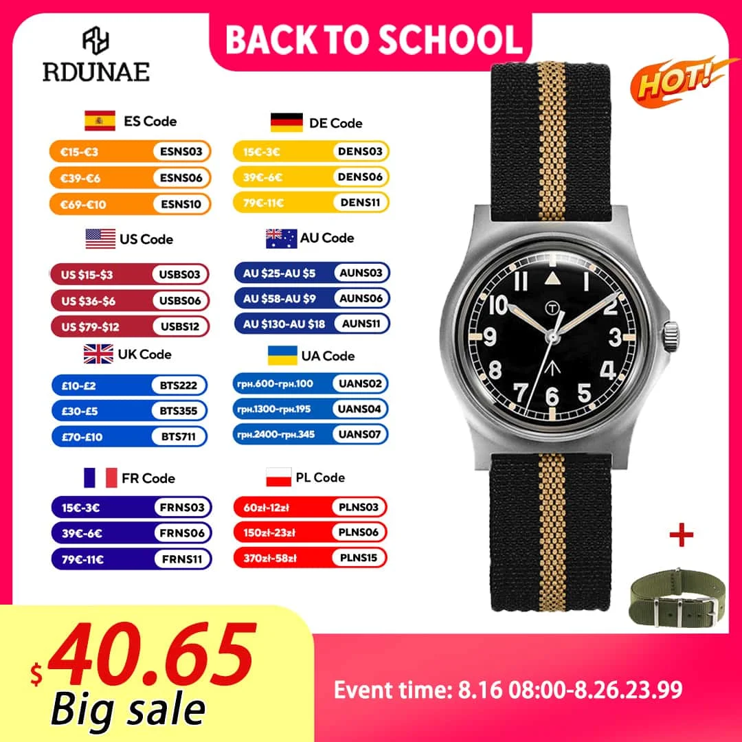 RDUNAE RA01 2025 New Retro Military Men's Quartz Watch Mineral Glass Stainless Steel Luminous C3 Watch Waterproof 5Bar Men's Wat