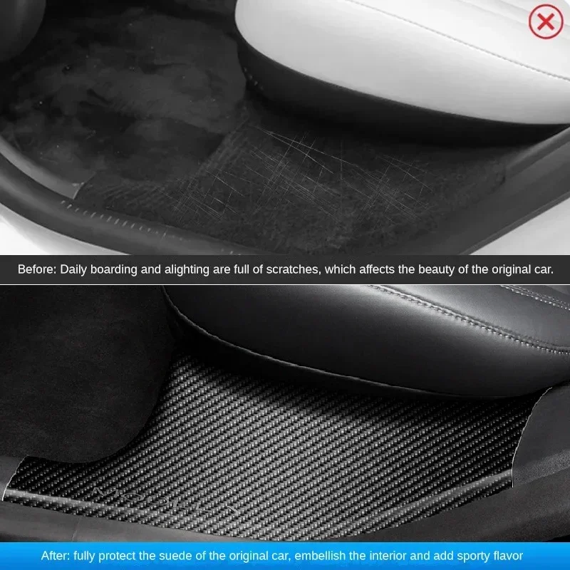 for Tesla Model Y Interior Accessories Front Rear Door Sill Protector Cover Carbon Fiber ABS Anti-Kick Pedal Inner Strip Guards