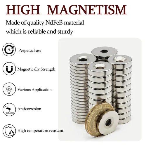 Imagen 2 del producto Imán de Neodimio Redondo Superfuerte, Potente con Orificios, Imanes N35, Imán Permanente de Neodimio NdFeB para Refrigerador, 20x3-5 25x3-5mm