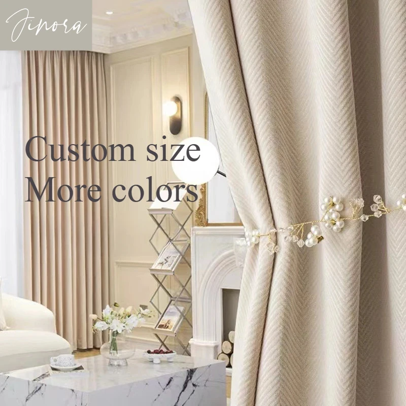 

New Luxury Curtains for Living Room Bedroom Dining Herringbone Patterned Velvet Curtains Decor Custom Size White Tulle