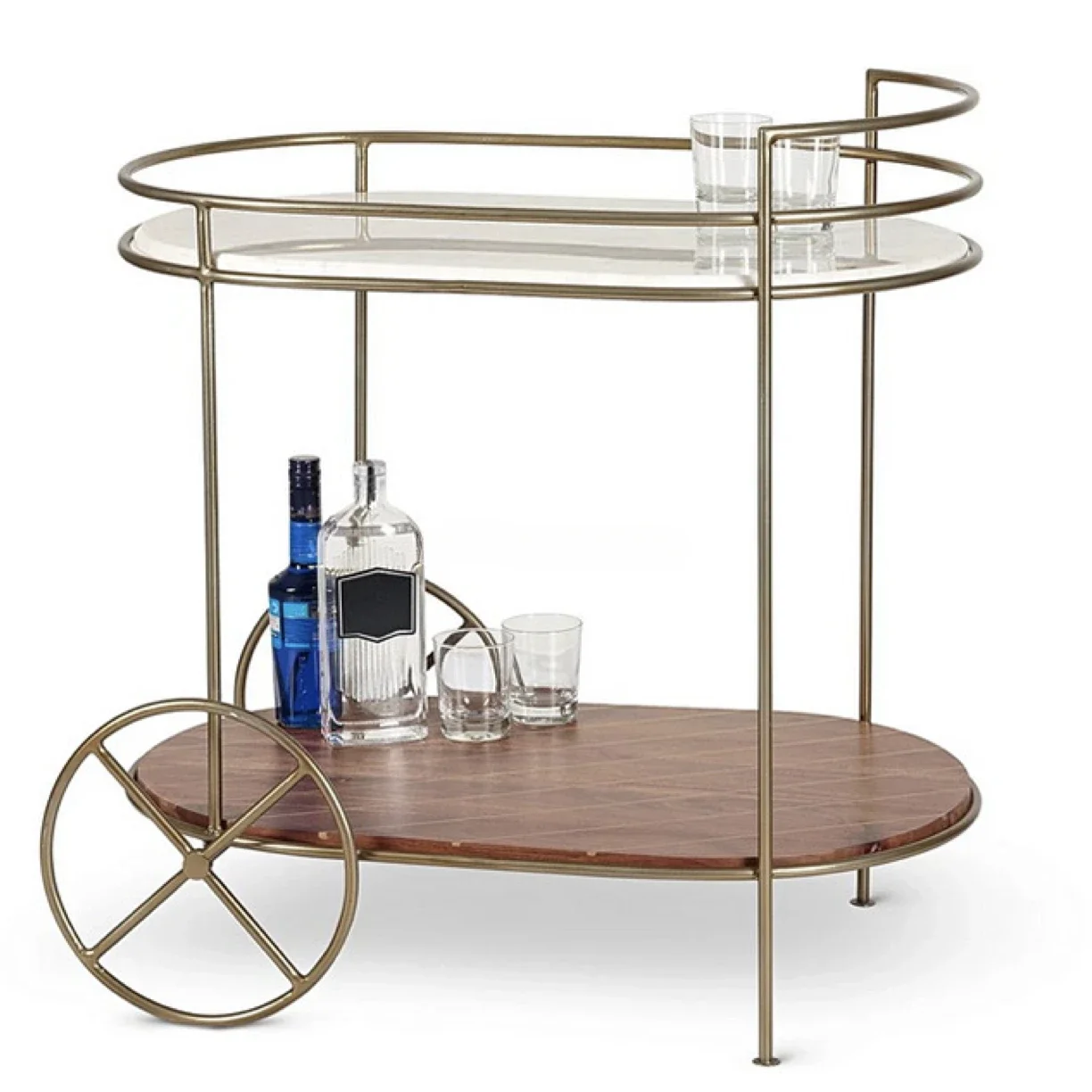 Tempered Glass Ties Hotel Restaurant Luxury Marble Top Kitchen Trolley Gold Drink Bar Cart for Home