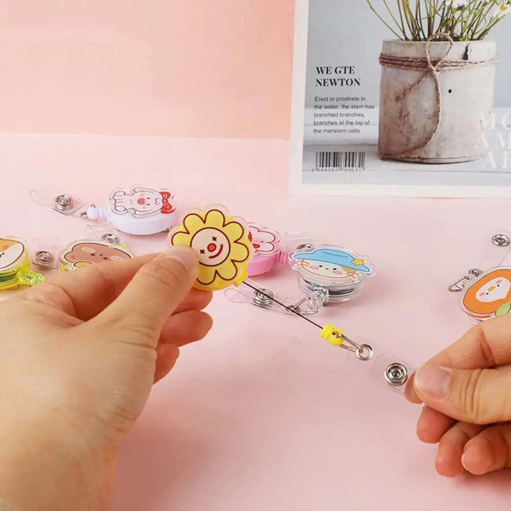 Easy To Pull Badge Holder Clips Name Card Exhibition Enfermera Retractable Badge Reel Cartoon Acrylic ID Card Holder Work Card