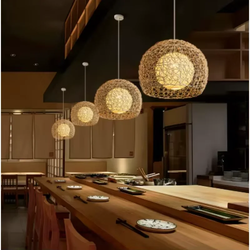 

Restaurant Lantern Wabi-sabi LED Pendant Light Bamboo Art Handmade Hanging Lamp Home Decor B&B Island Living Room Factory Outlet