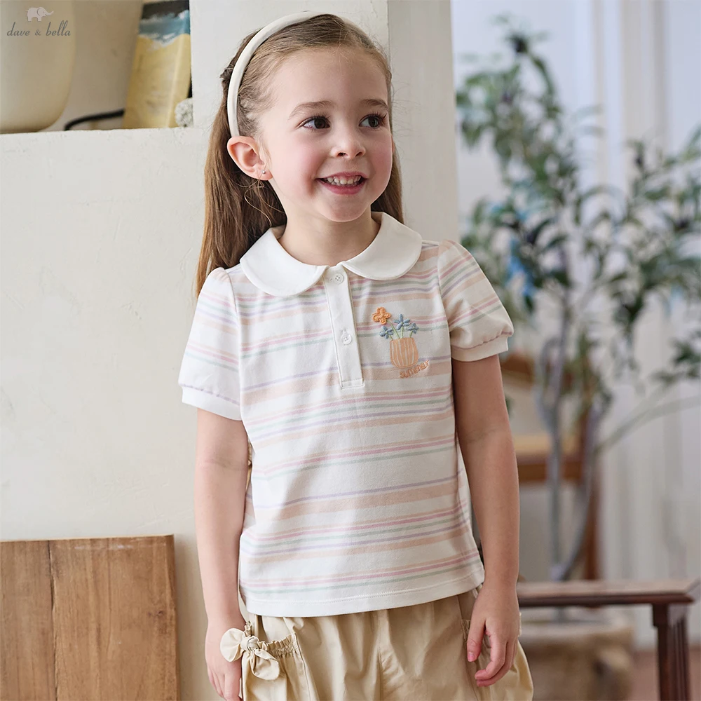 Dave Bella Girl Summer Printed T-shirts Kids Cartoon Tees Children Short Sleeve Cotton Tops Casual Outdoor Clothes DB2261703