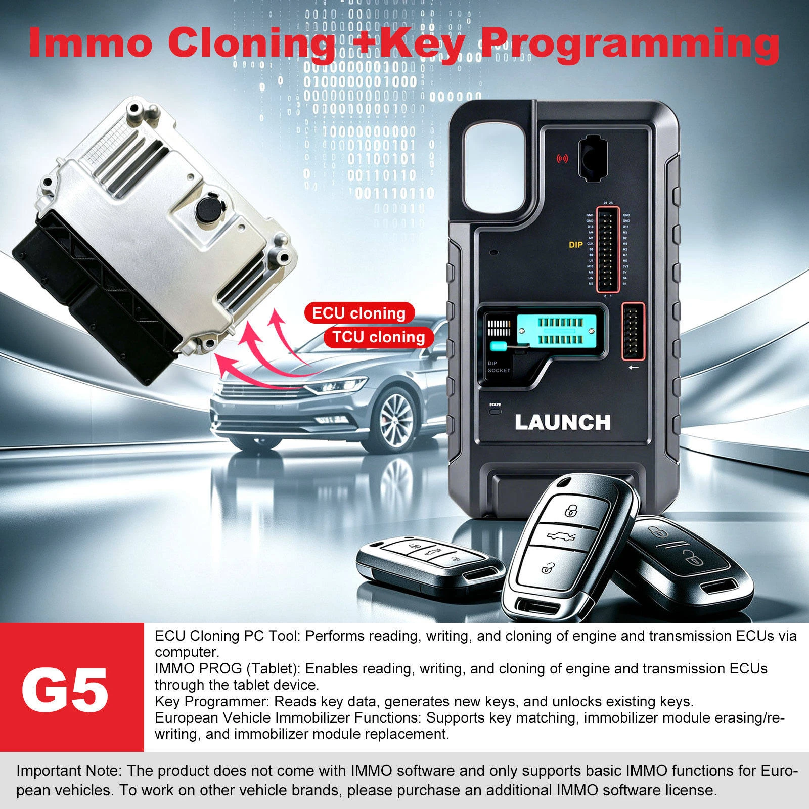 LAUNCH X431 PROG5 G5 ECU TCU Programmer IMMO Key Programmer ECU Cloning Chip Read Write Automotive Immobilizer Programming Tool