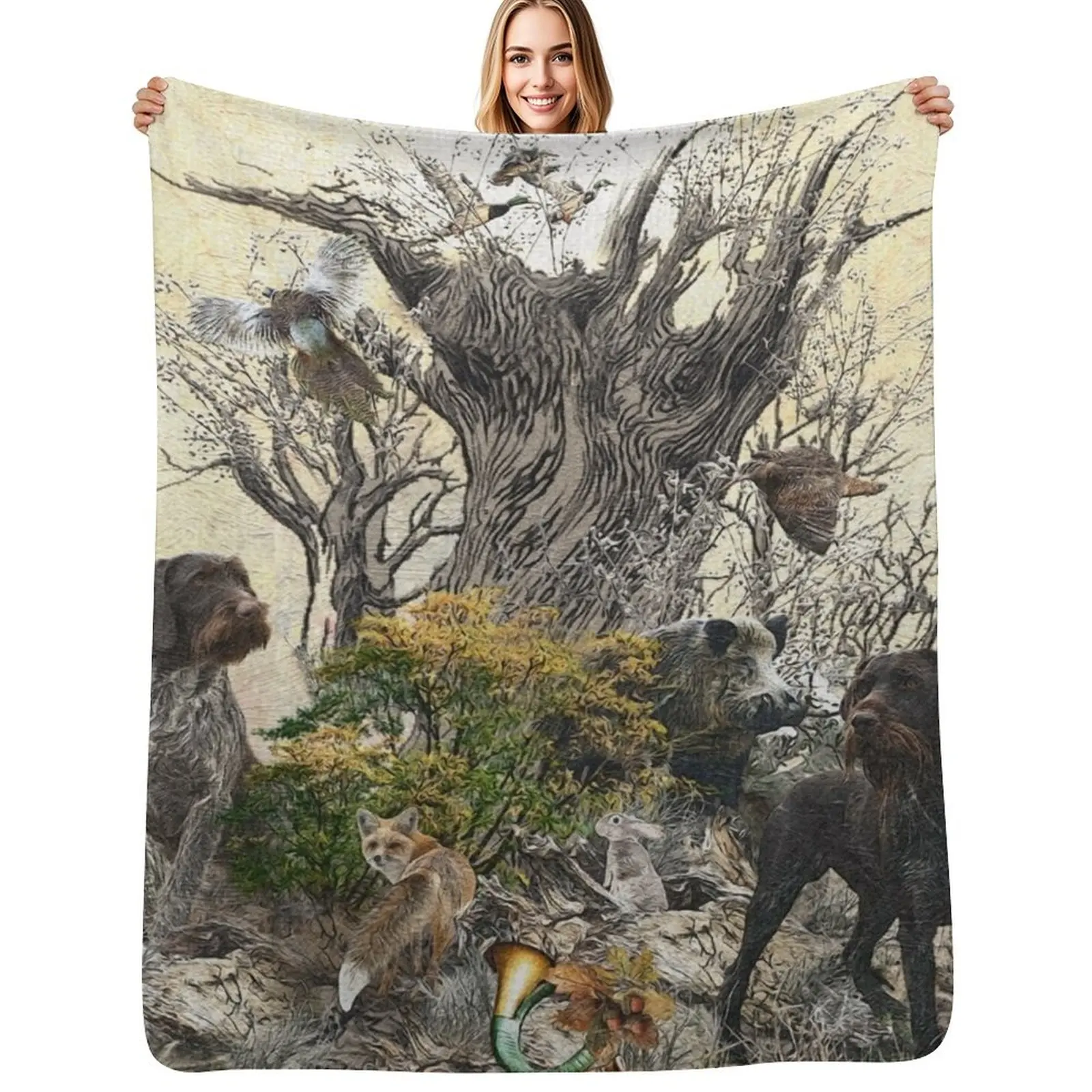 Deutsch Drahthaar Throw Blanket Sofa Retros Sleeping Bag Blankets Sofas Of Decoration Vintage Large Blankets