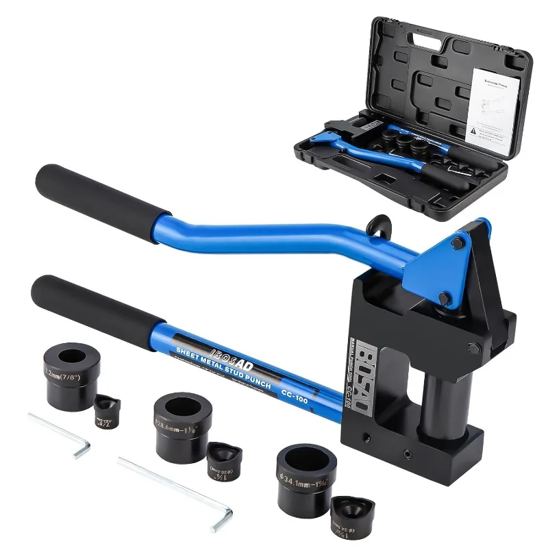 

Manual Lever Sheet Metal Stud Punch 20GA With (7/8", 1-1/8", And 1-11/32") Manual Knockout Hole Punch Driver Kits Conduit