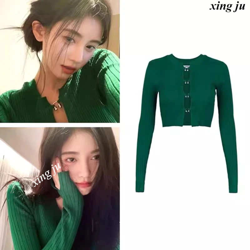 Nightclub DJ Stage Sexy Green Hollow Out Knit Tops Women'S Singer Group Jazz Dance Performance Costumes Hot Girl Jazz Dance Wear