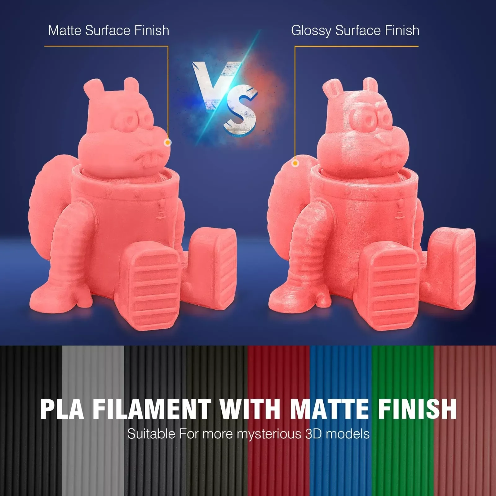 JAYO-filamento de impresora 3D PLA mate, 1,75mm, 5 rollos, Impresión de acabado mate con 99% FDM