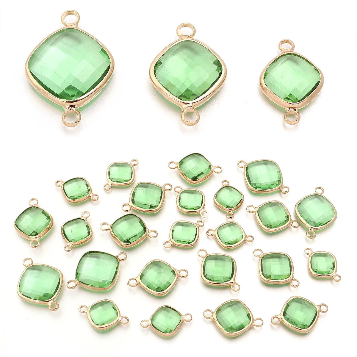 5 Stück/Lot quadratische facettierte Glasanhänger mit Metallkanten, Zweiloch-Verbinder, Charm für Armband, Halskette, DIY-Schmuckherstellung, Zubehör – Detail 9
