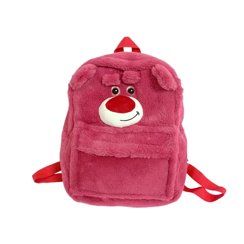 Disney morango urso bonito doce mochila sullivan cabelo estranho dos desenhos animados engraçado tridimensional pelúcia grande capacidade mochila